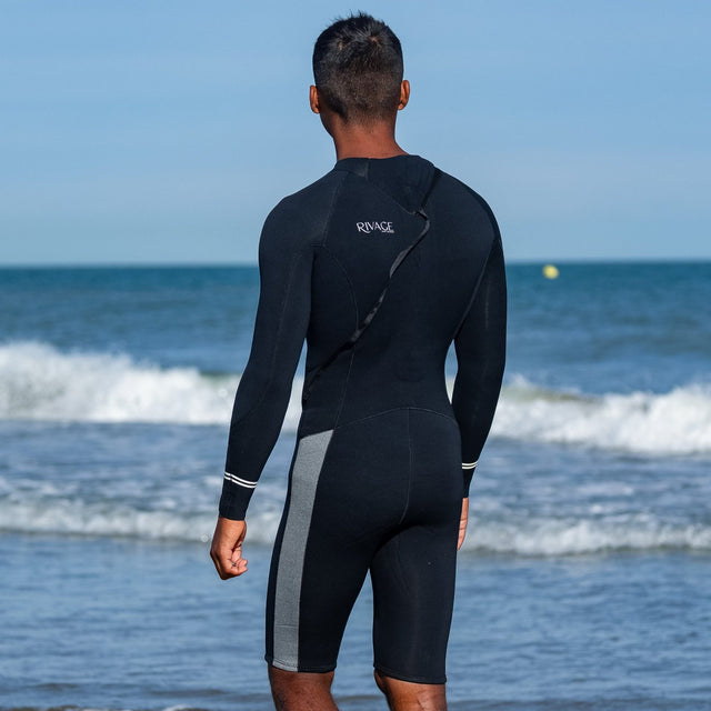 Shorty Double Zip Rivage Homme 4/3 noir, vue de dos - Saint Jacques Wetsuits